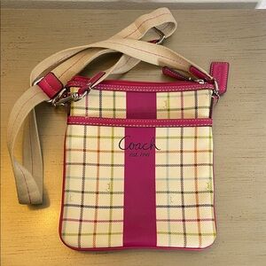 Coach Pink and Cream Plaid Crossbody Bag